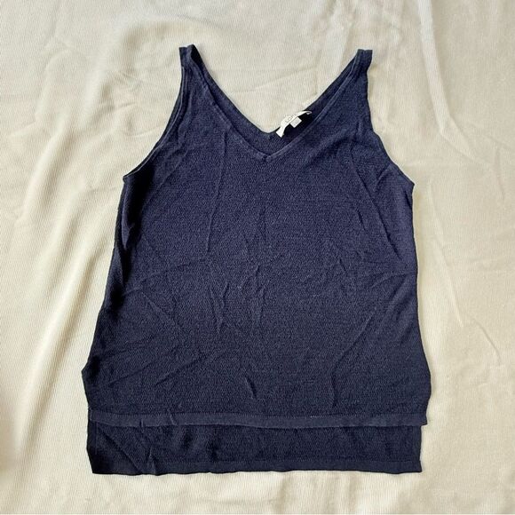 Ann Taylor Loft Womens Tank Top Knit Casual Sleeveless Boho Navy Blue Large L - Picture 1 of 2